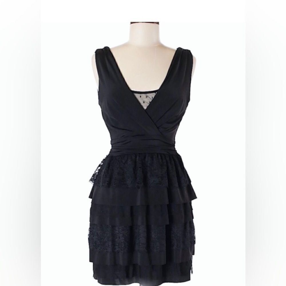 ZARA Basic Lace Tulle Mesh Layered Ruffle Black Mini Dress(Size Small)Rare